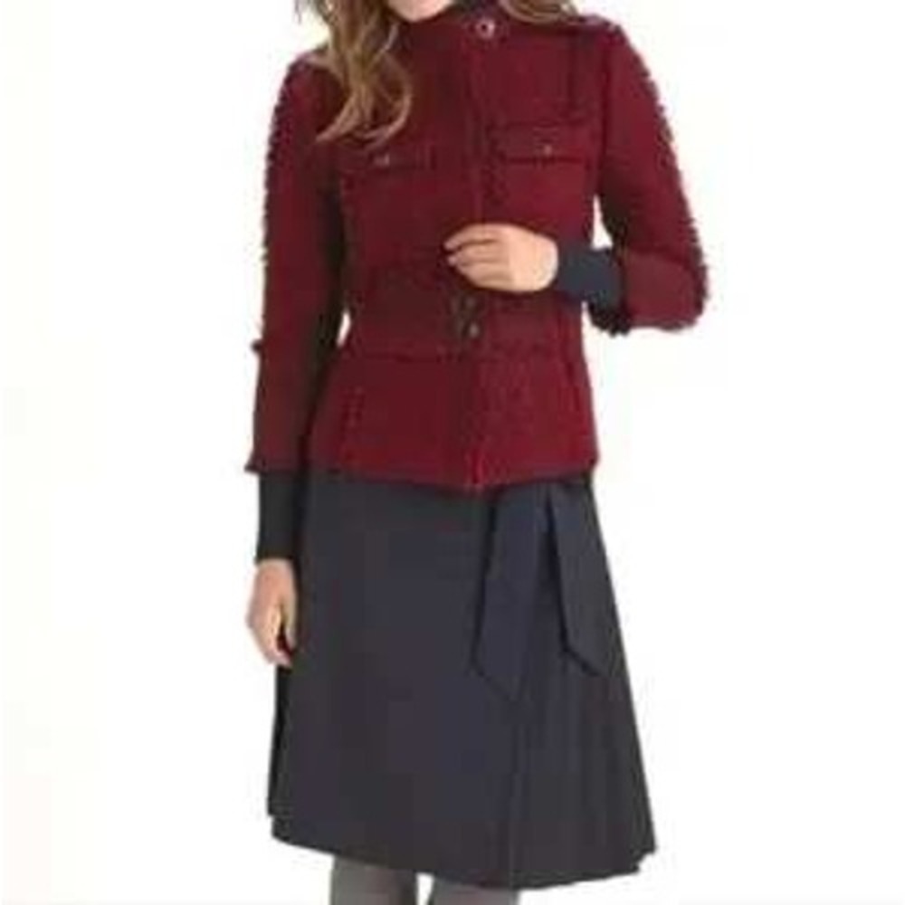 Tory Burch Navy Blue Pleated Wrap Skirt Tie‎ Waist Mini Size 6 Wool Blend